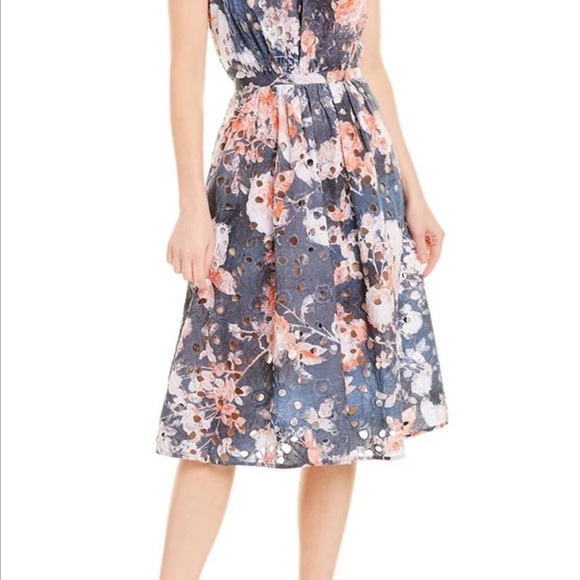 Hemant & Nandita Anthropologie Lazuli Watercolor Floral Eyelet Midi Dress - Picture 2 of 9